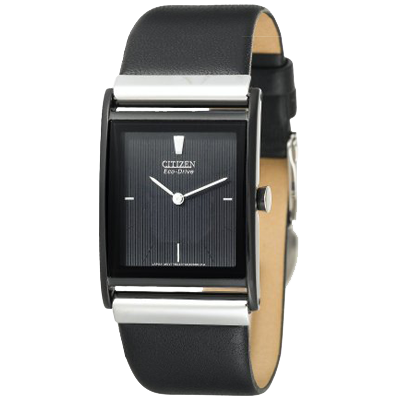 Citizen Eco-Drive Black Ion-Plated Leather Strap Watch